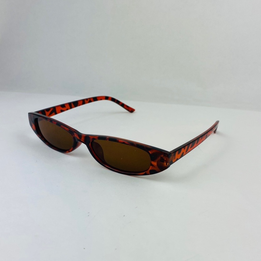 Rectangle slim brown lens cheetah frame sunglasses - Picture 2 of 3
